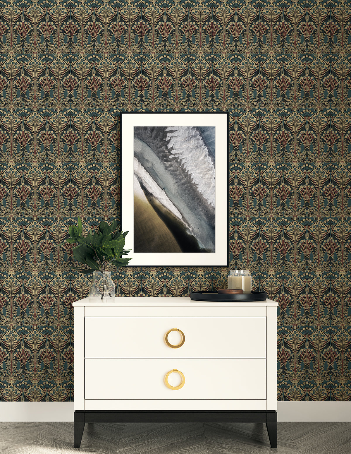 Deco Dragonflies Aegean Blue & Clay by Etten Studios Vintage Botanical Wallpaper – Etten Studios ET13501
