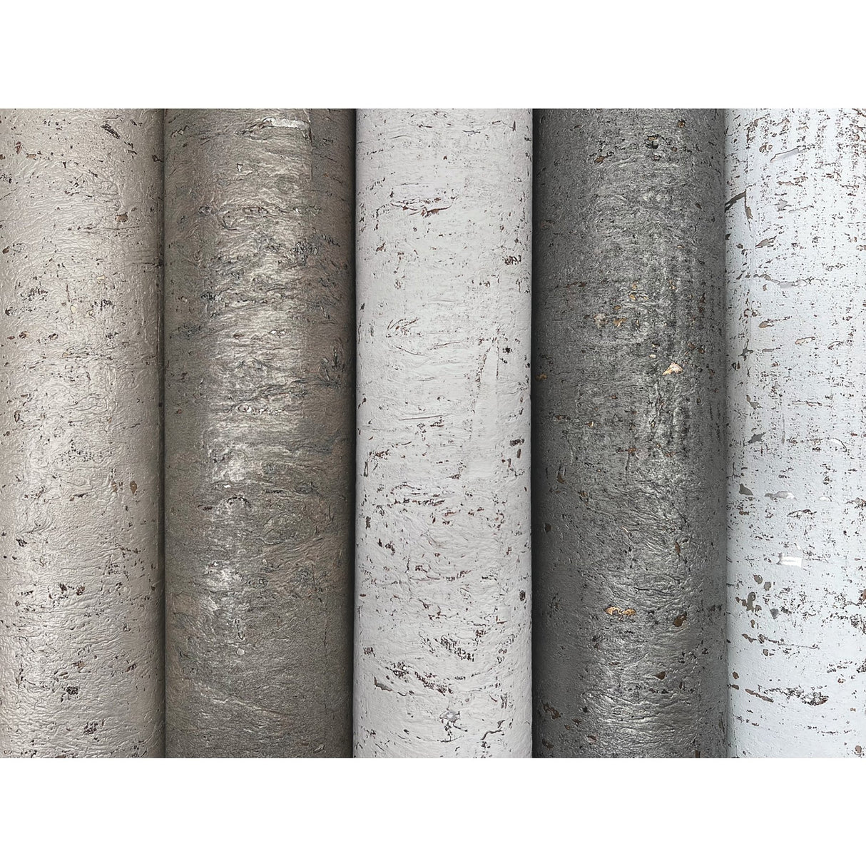 Cork Pale Grey & Silver Wallpaper with Metallic Cork Texture - York EV3901