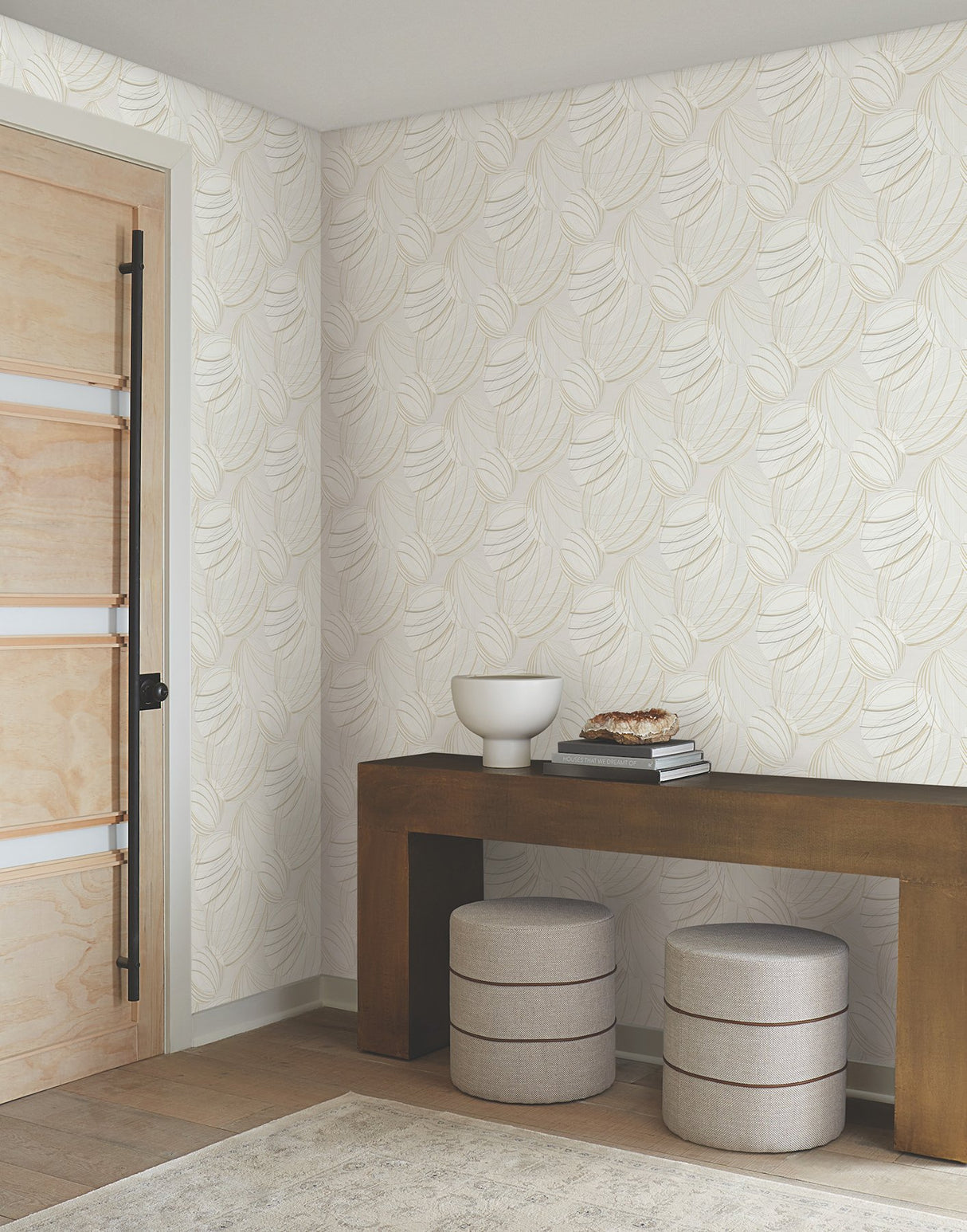 Floating Lanterns Blonde Wallpaper with Metallic Geometric Lantern Motif - York EV3906