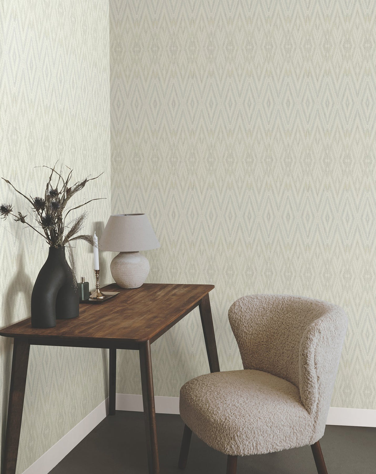 Diamond Marquise Blue & Neutral Ikat Geometric Wallpaper - York EV3914
