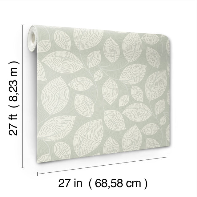 Contoured Leaves Green Wallpaper with Sculptured Finishes Pattern - York EV3921