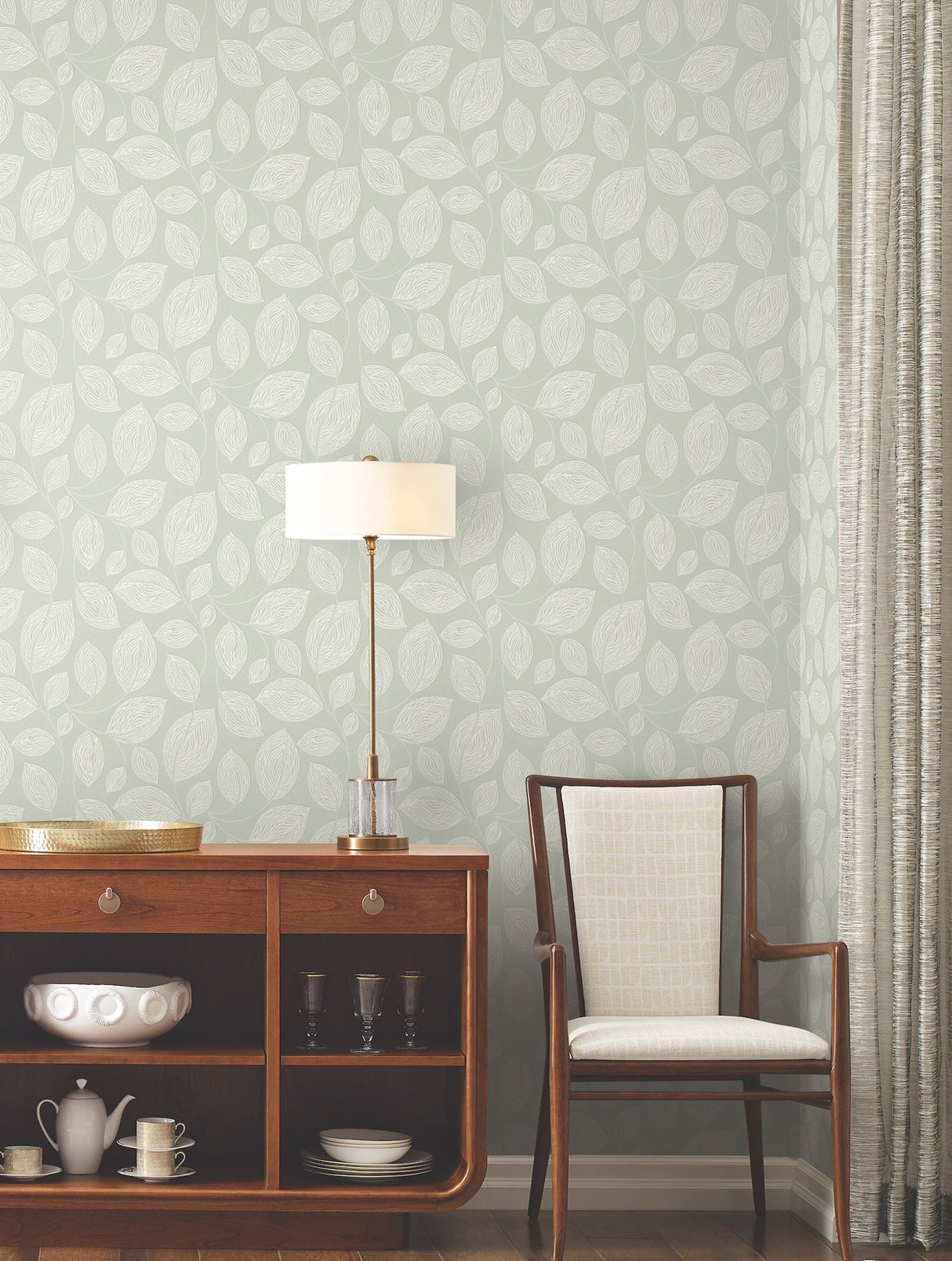 Contoured Leaves Green Wallpaper with Sculptured Finishes Pattern - York EV3921