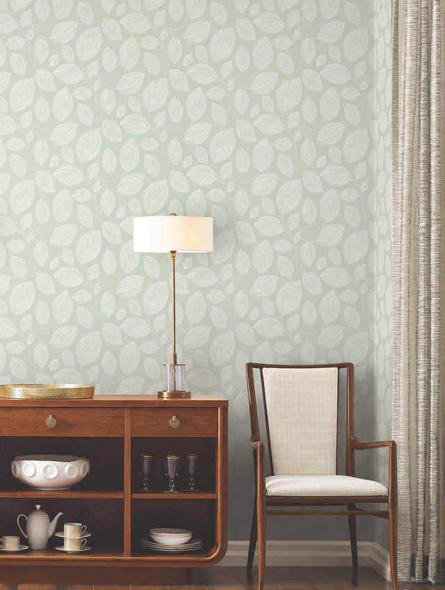 Contoured Leaves Green Wallpaper with Sculptured Finishes Pattern - York EV3921