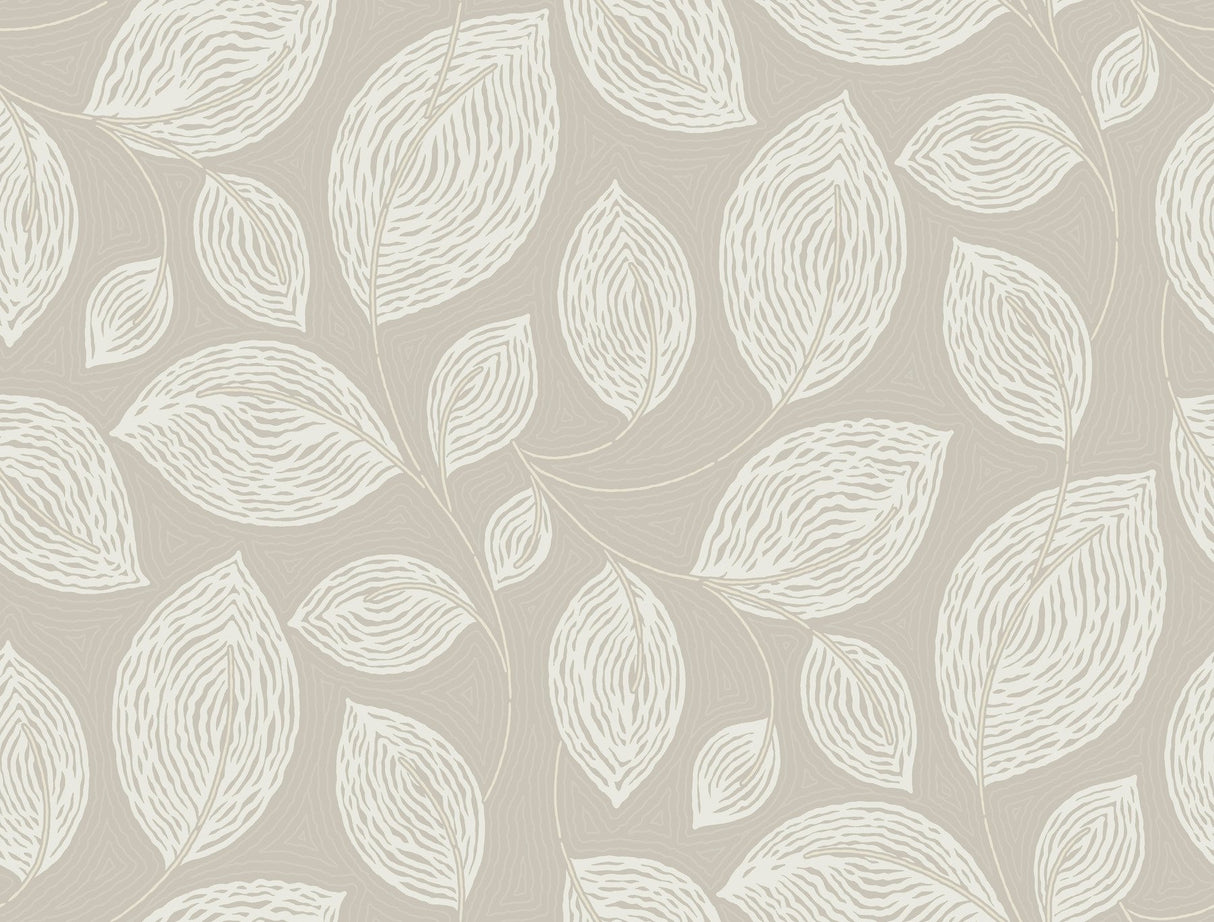 Contoured Leaves Taupe Wallpaper with Sculptured Finishes Pearl Effect - York EV3922