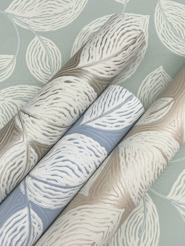 Contoured Leaves Taupe Wallpaper with Sculptured Finishes Pearl Effect - York EV3922