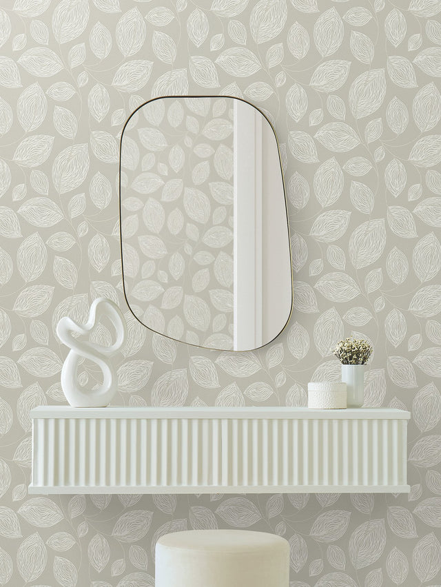 Contoured Leaves Taupe Wallpaper with Sculptured Finishes Pearl Effect - York EV3922