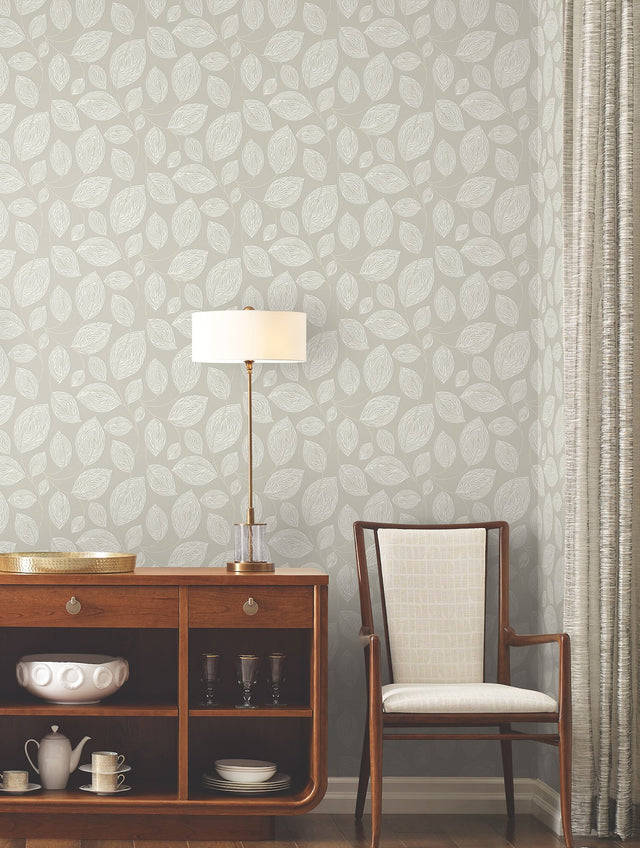 Contoured Leaves Taupe Wallpaper with Sculptured Finishes Pearl Effect - York EV3922