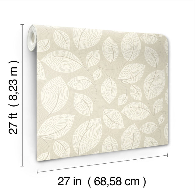 Contoured Leaves Sand Wallpaper with Pearl Surface Print - York EV3923