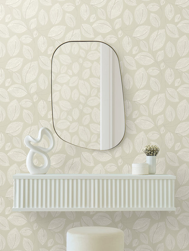 Contoured Leaves Sand Wallpaper with Pearl Surface Print - York EV3923
