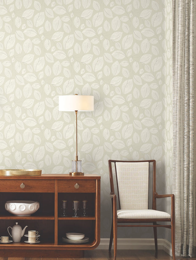 Contoured Leaves Sand Wallpaper with Pearl Surface Print - York EV3923