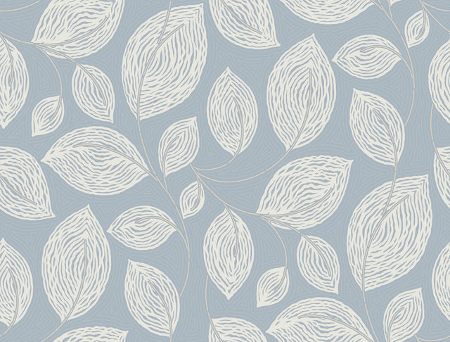 Contoured Leaves Indigo Blue Wallpaper with Sculptured Finishes Surface Print - York EV3925
