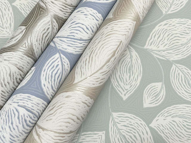 Contoured Leaves Indigo Blue Wallpaper with Sculptured Finishes Surface Print - York EV3925