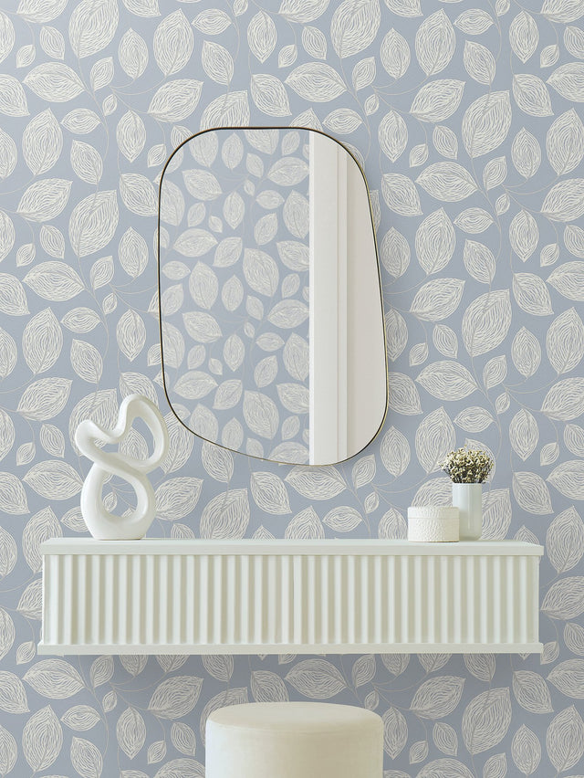 Contoured Leaves Indigo Blue Wallpaper with Sculptured Finishes Surface Print - York EV3925