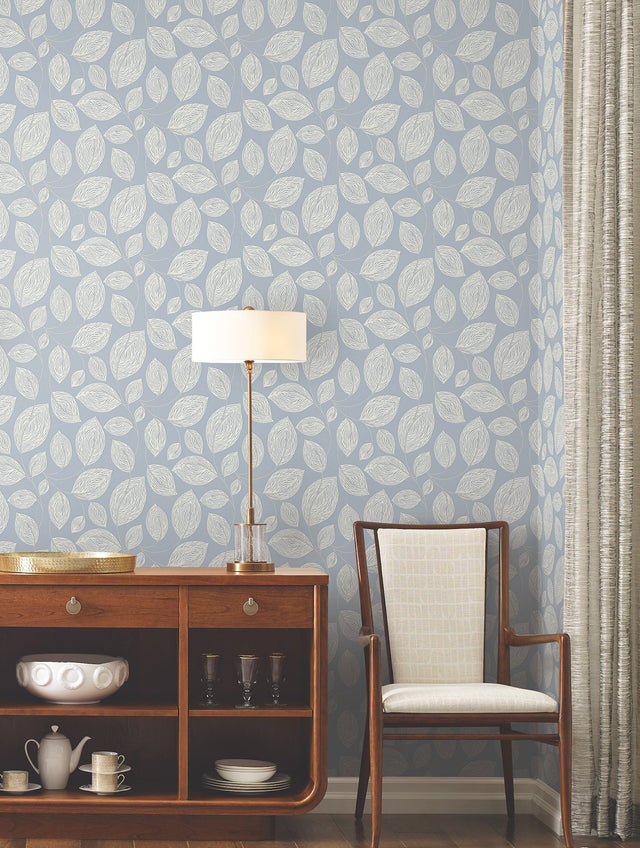 Contoured Leaves Indigo Blue Wallpaper with Sculptured Finishes Surface Print - York EV3925
