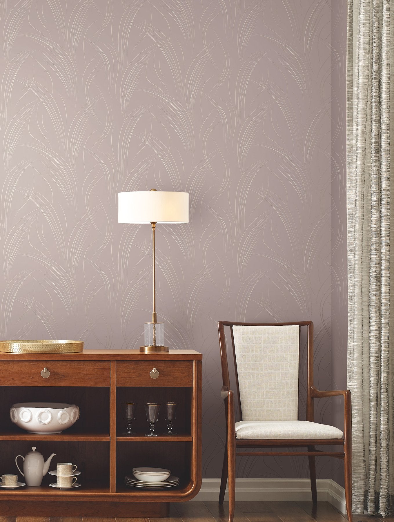 Graceful Wisp Lavender Wallpaper with Metallic Grasses Motif - York EV3935