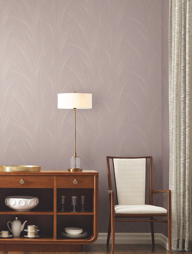 Graceful Wisp Lavender Wallpaper with Metallic Grasses Motif - York EV3935