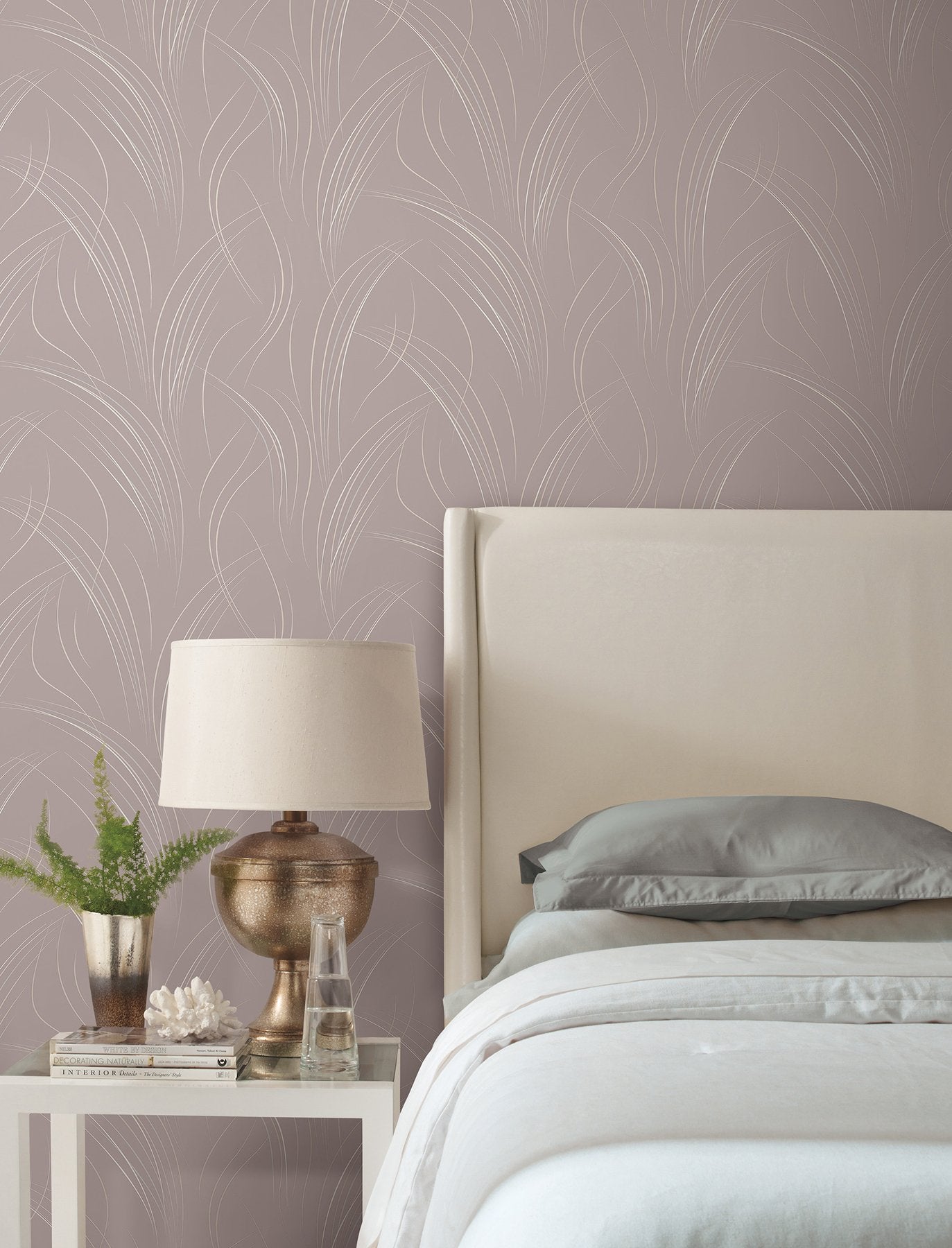 Graceful Wisp Lavender Wallpaper with Metallic Grasses Motif - York EV3935