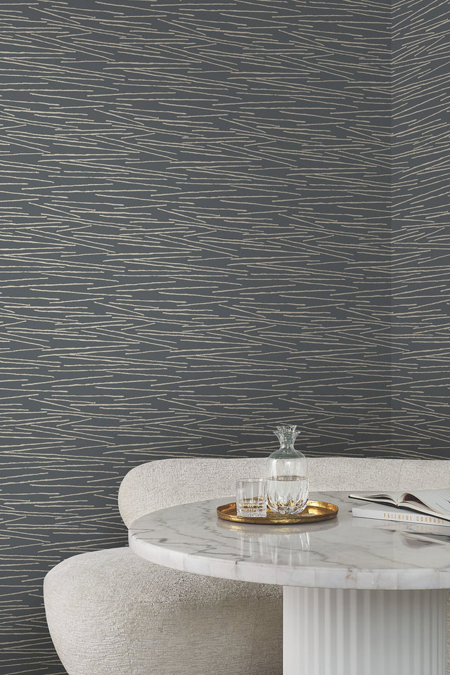 Line Horizon Charcoal Wallpaper with Sculptured Finishes Surface Print - York EV3940
