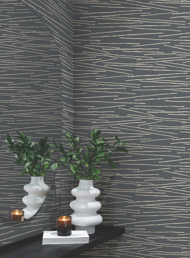 Line Horizon Charcoal Wallpaper with Sculptured Finishes Surface Print - York EV3940