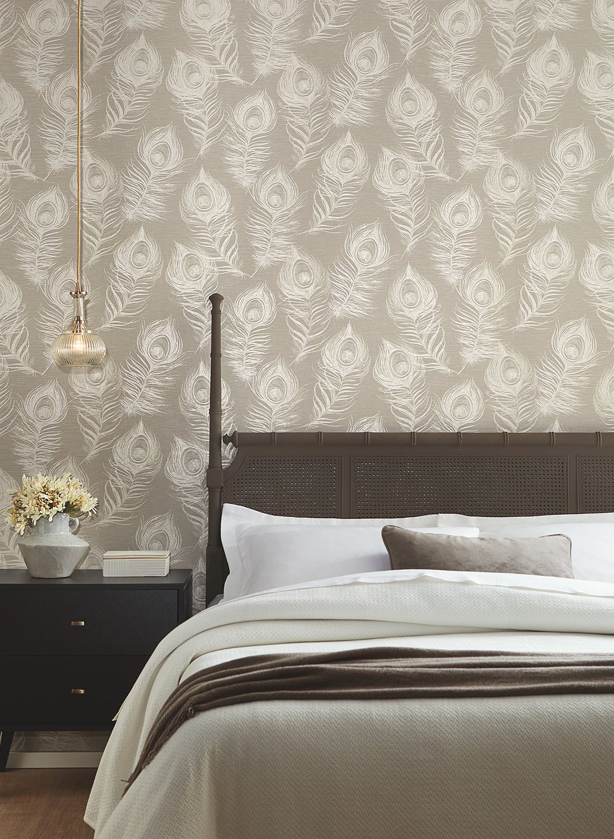 Regal Peacock Mink Wallpaper with Metallic Peacock Feather Motif - York EV3941