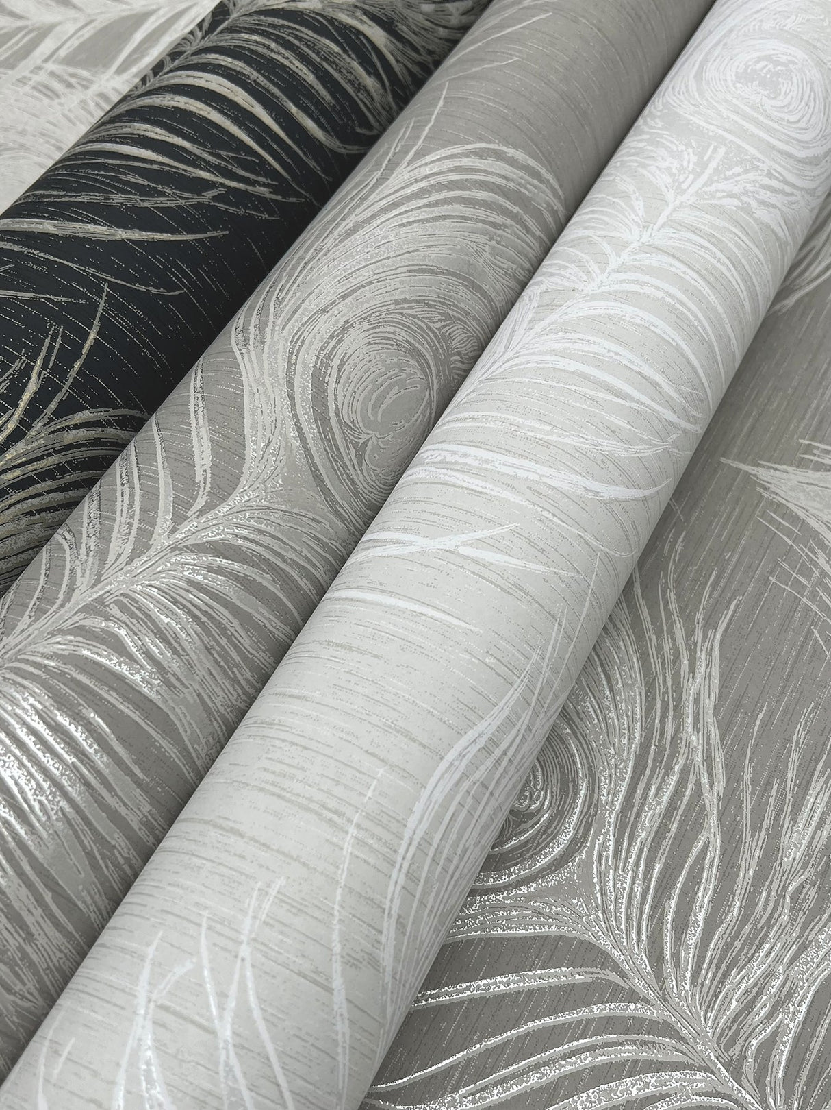 Regal Peacock White Wallpaper with Pearl Effect Feather Motif - York EV3944