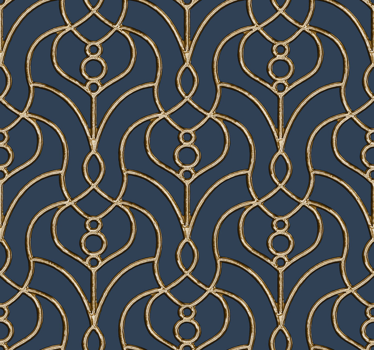 Divine Trellis Navy Wallpaper with Metallic Pearl Geometric Trellis - York EV3946