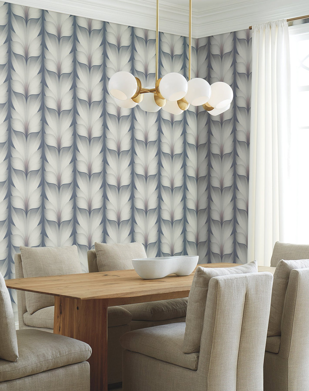 Lotus Light Stripe Steel Wallpaper with Organic Petal Stripe Motif - York EV3951