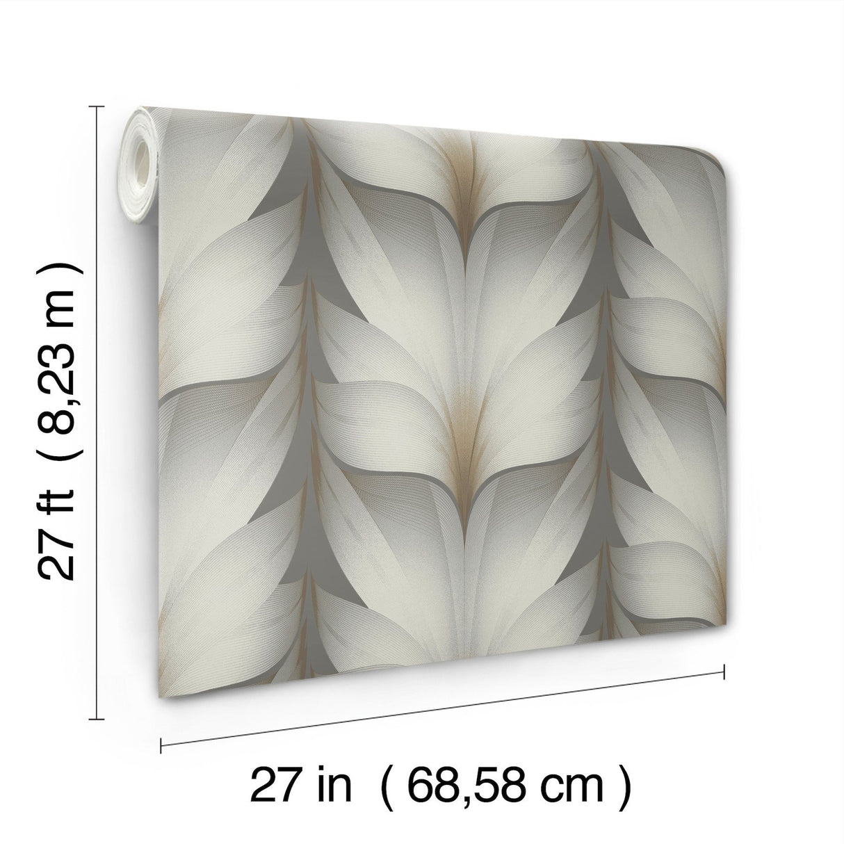 Lotus Light Stripe Charcoal Wallpaper with Contemporary Floral Stripe Motif - York EV3953