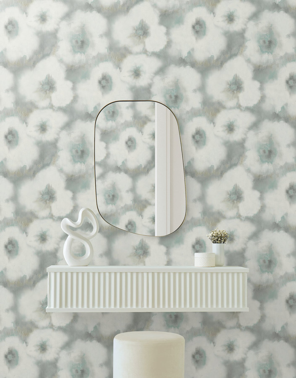 Blended Floral Aqua Wallpaper with Watercolor Floral Pattern - York EV3961