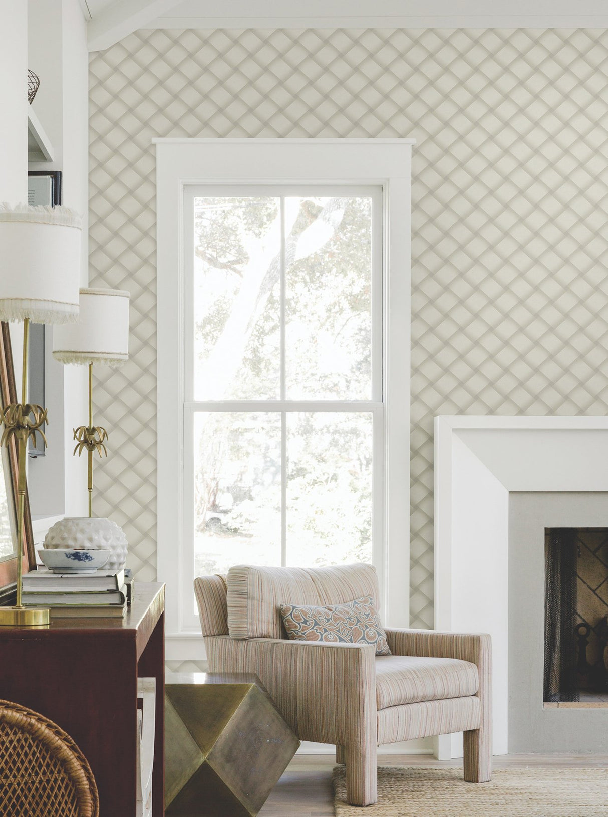 Bayside Basket Weave Neutral Wallpaper with Large Weave Pattern - York EV3967