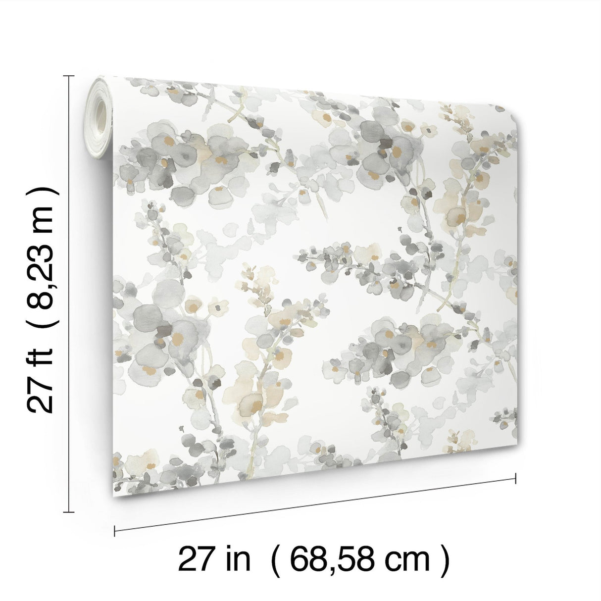 Blossom Fling Steel Wallpaper with Metallic Botanical Watercolor Style - York EV3971