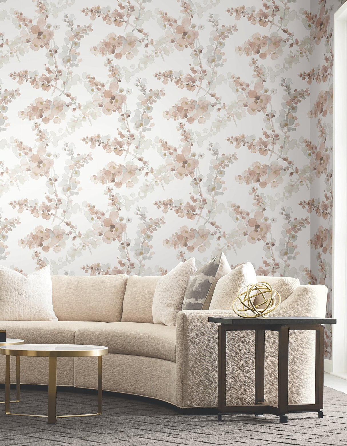 Blossom Fling Clay Wallpaper with Metallic Botanical Watercolor - York EV3975