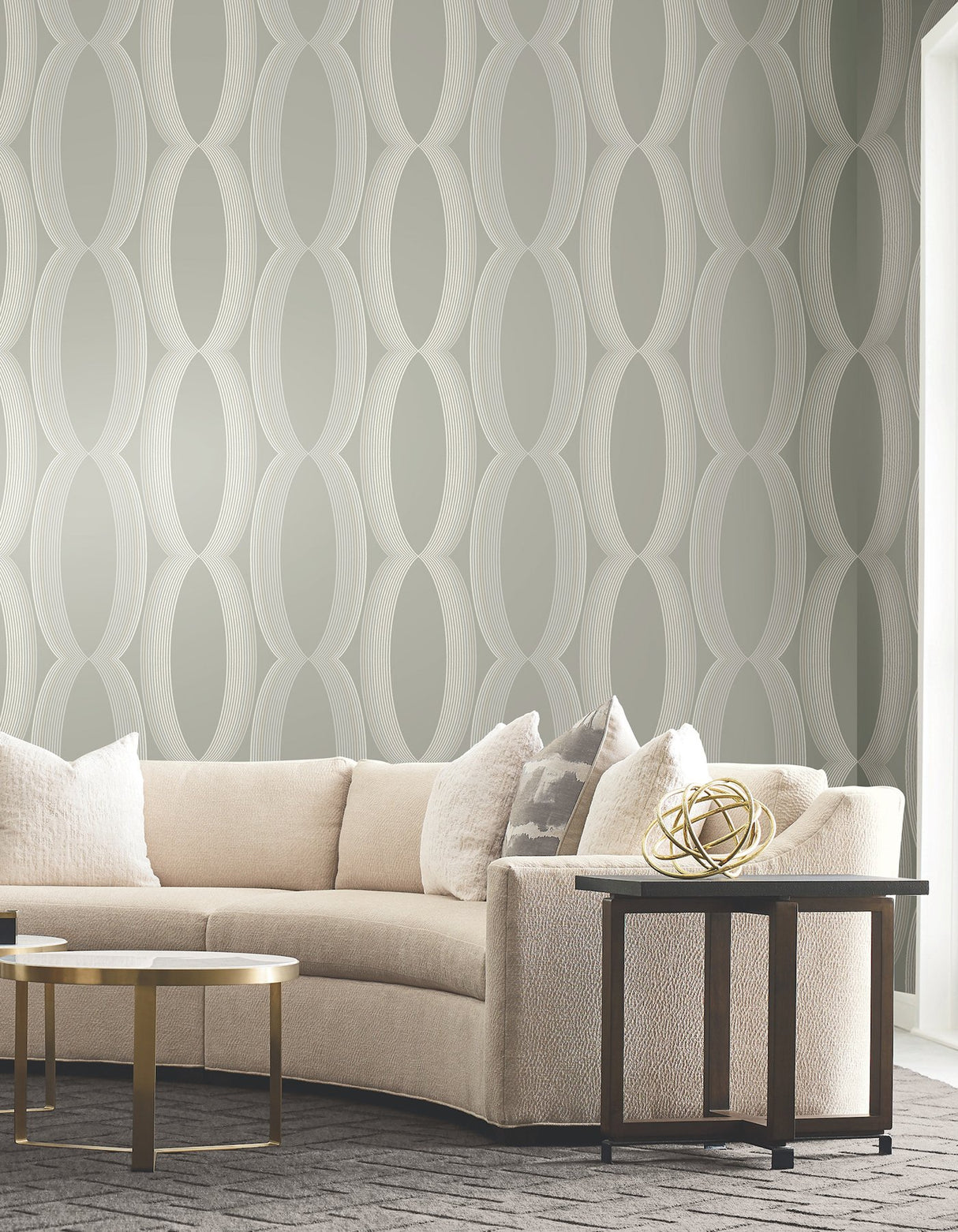 Progression Ogee Light Neutral Wallpaper with Modern Geometric Ogee Pattern - York EV3983