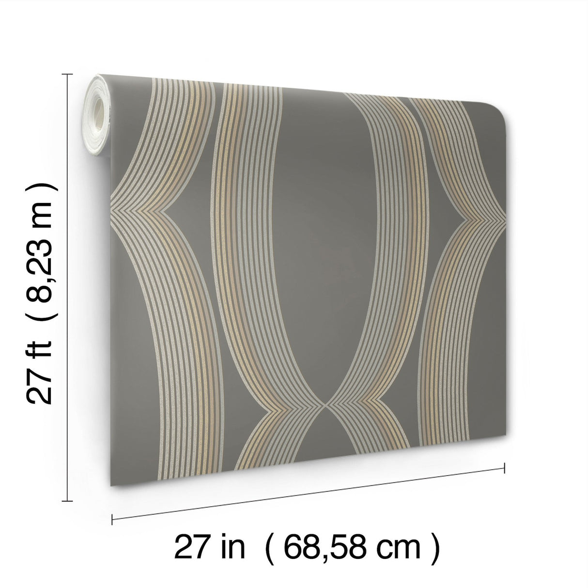 Progression Ogee Charcoal Wallpaper with Geometric Ogee Motif - York EV3986
