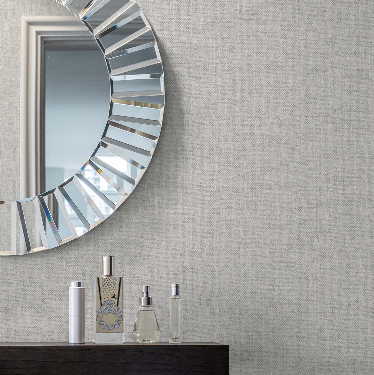 Abington Faux Linen Modern Grey by White Heron Faux Linen Textured Wallpaper – Seabrook Designs EW10108