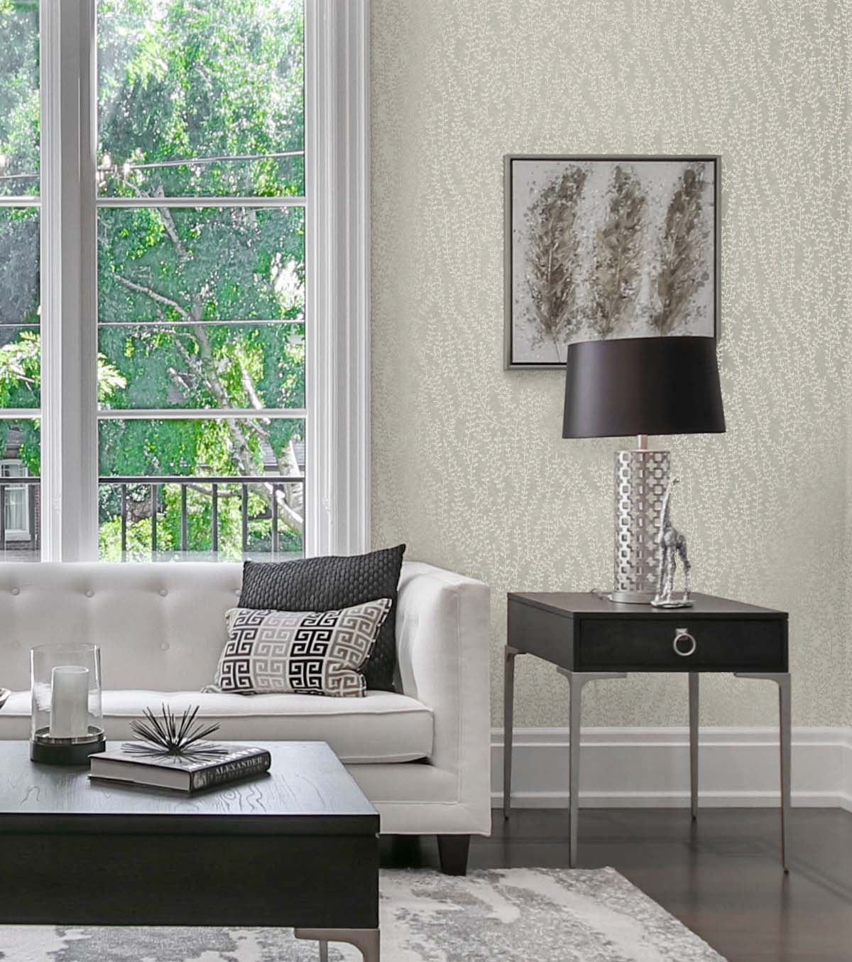Seaweed Beaded Branches Whites & Off-Whites by White Heron Botanical Metallic Glass Beaded Wallpaper – Seabrook Designs EW10605