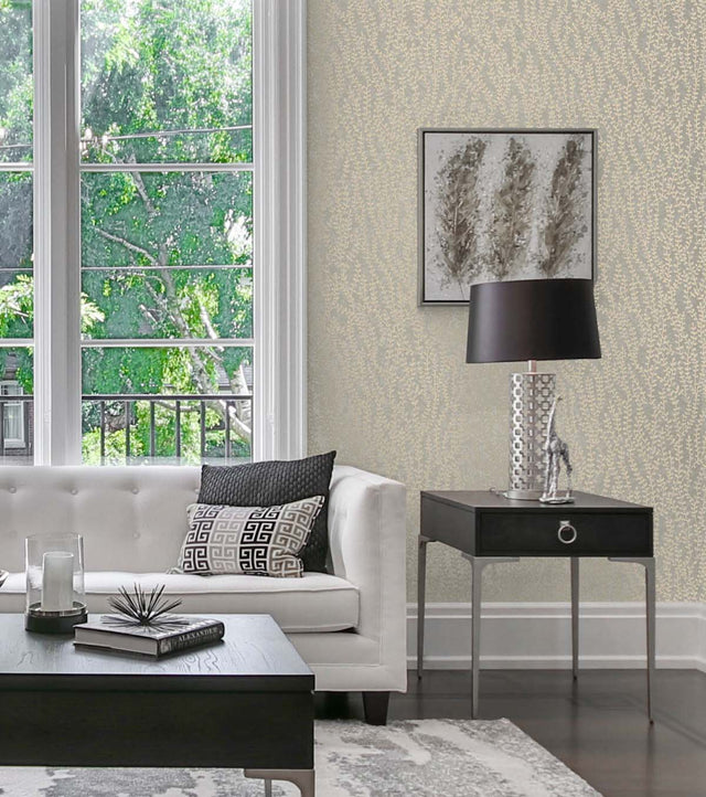Seaweed Beaded Branches Organic Silk by White Heron Metallic Glass Beaded Botanical Wallpaper – Seabrook Designs EW10607