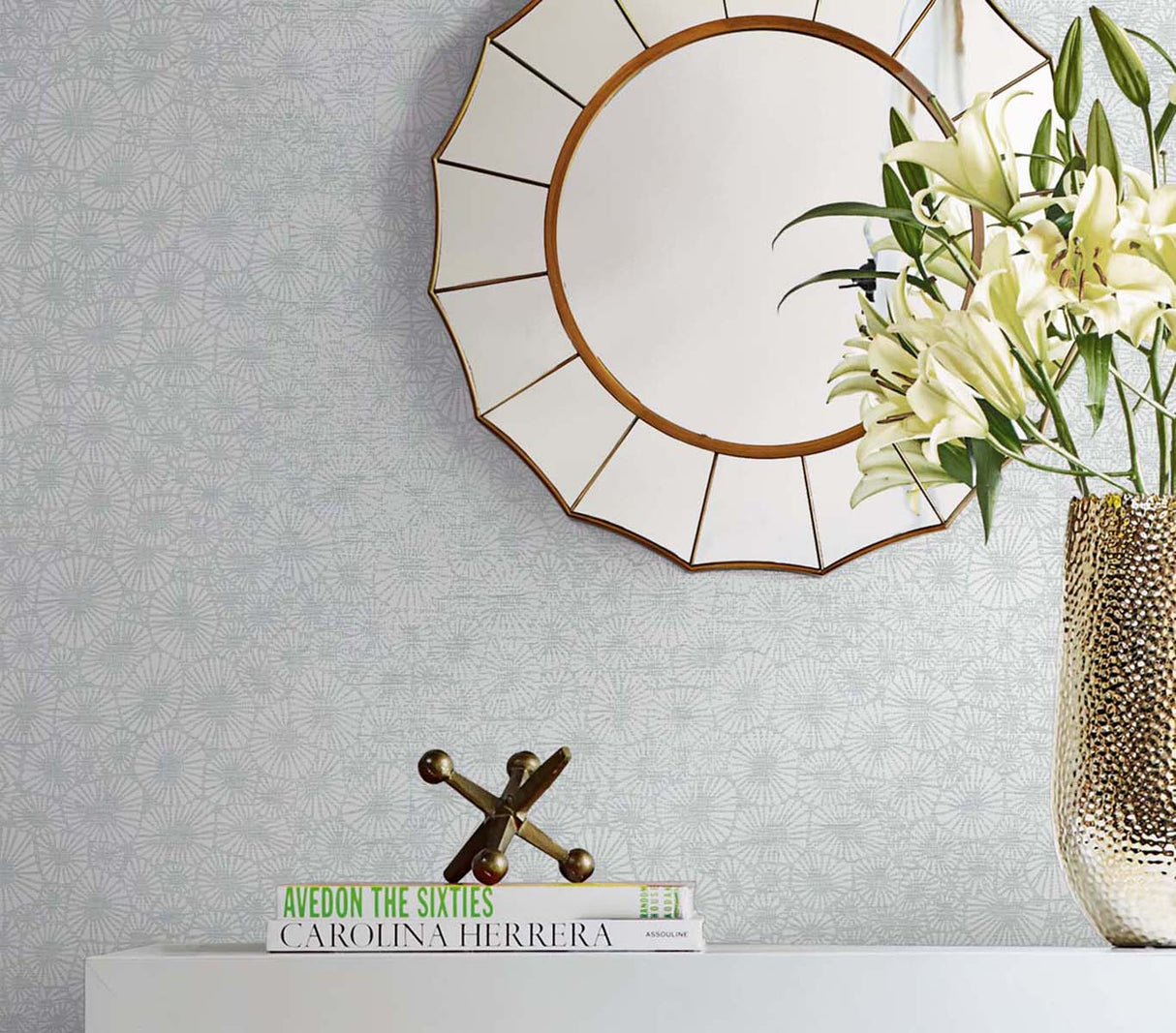 Windham Shells Grey Pearl by White Heron Metallic Abstract Wallpaper – Seabrook Designs EW10708