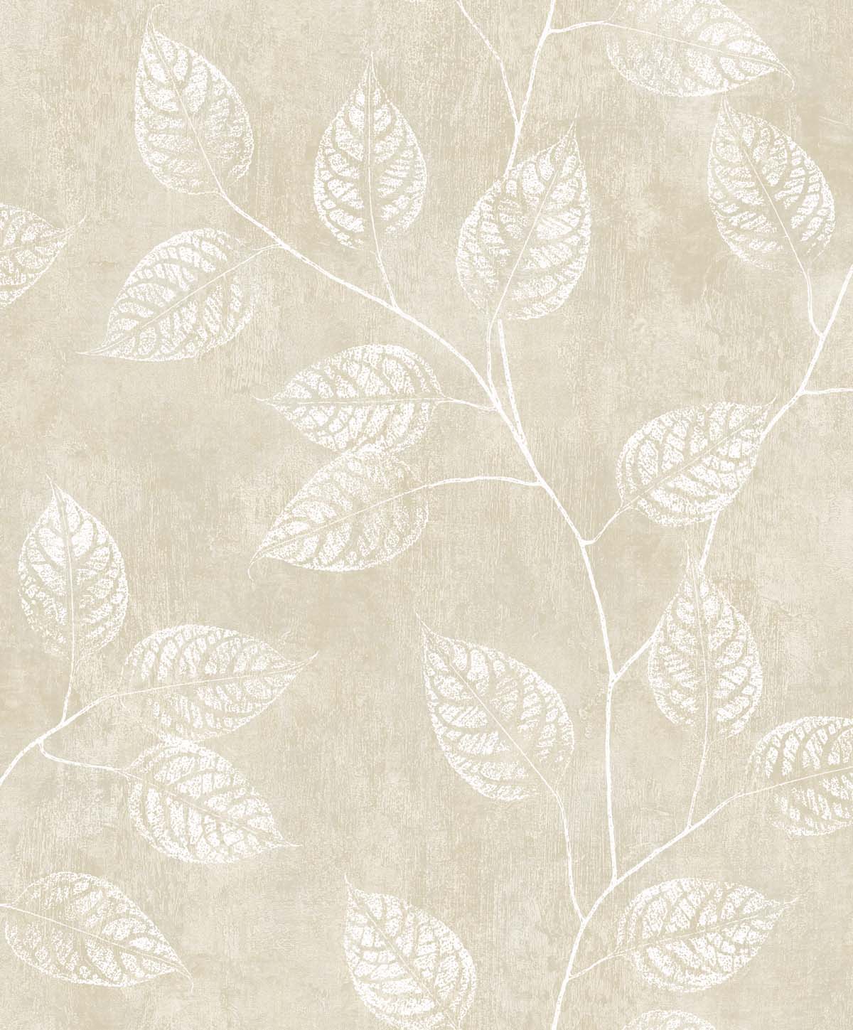 Branch Trail Silhouette wallpaper in Summer Sand with white leaf silhouettes