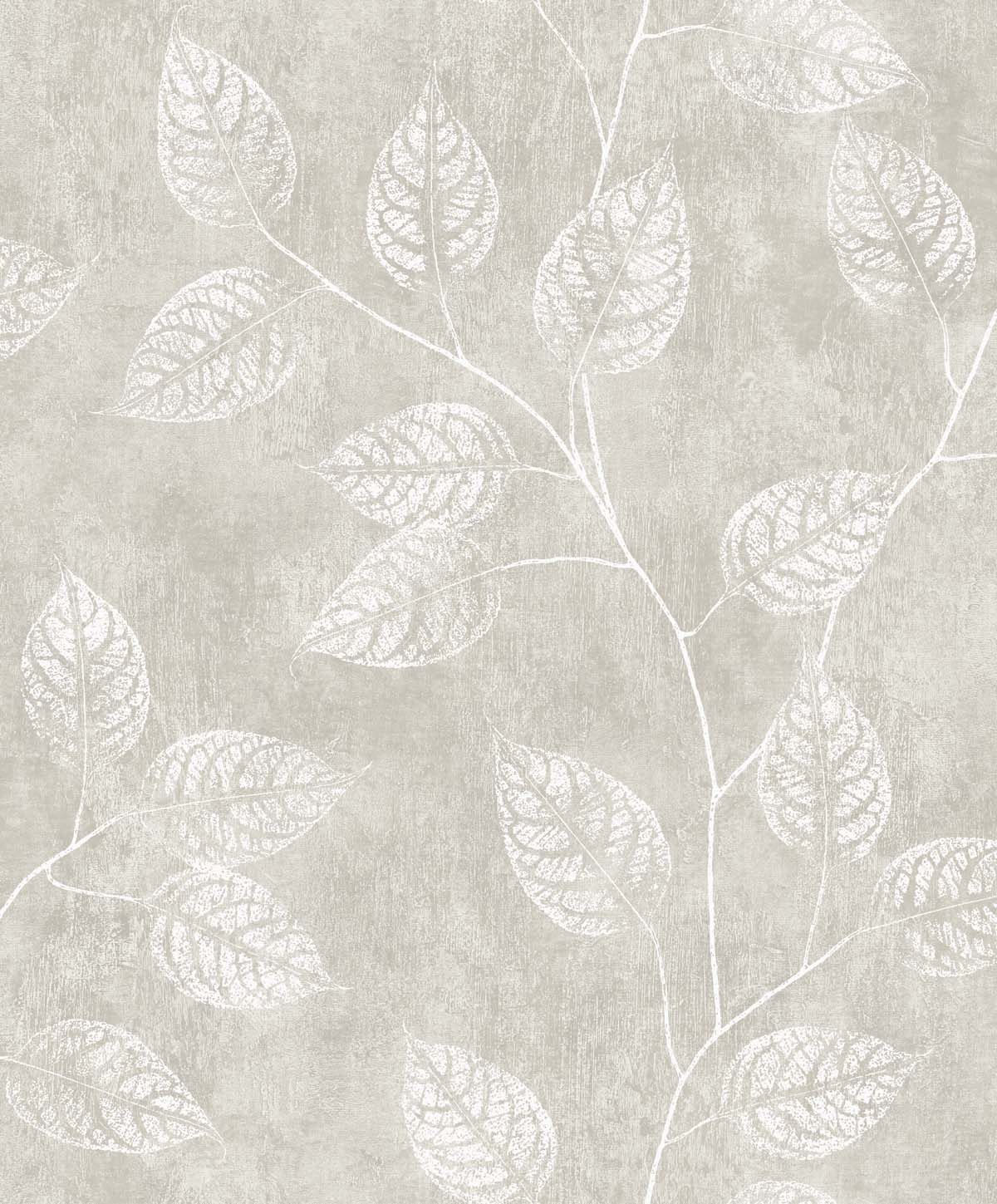 Branch Trail Silhouette grey taupe botanical wallpaper with leaf and branch silhouettes