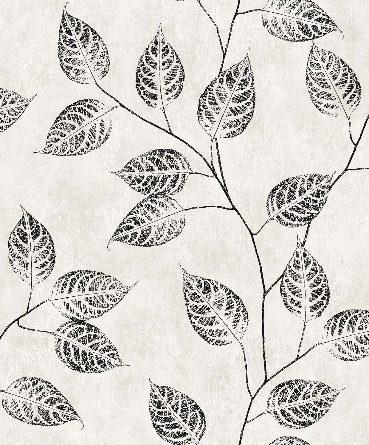 Branch Trail Silhouette botanical wallpaper in black on off-white background