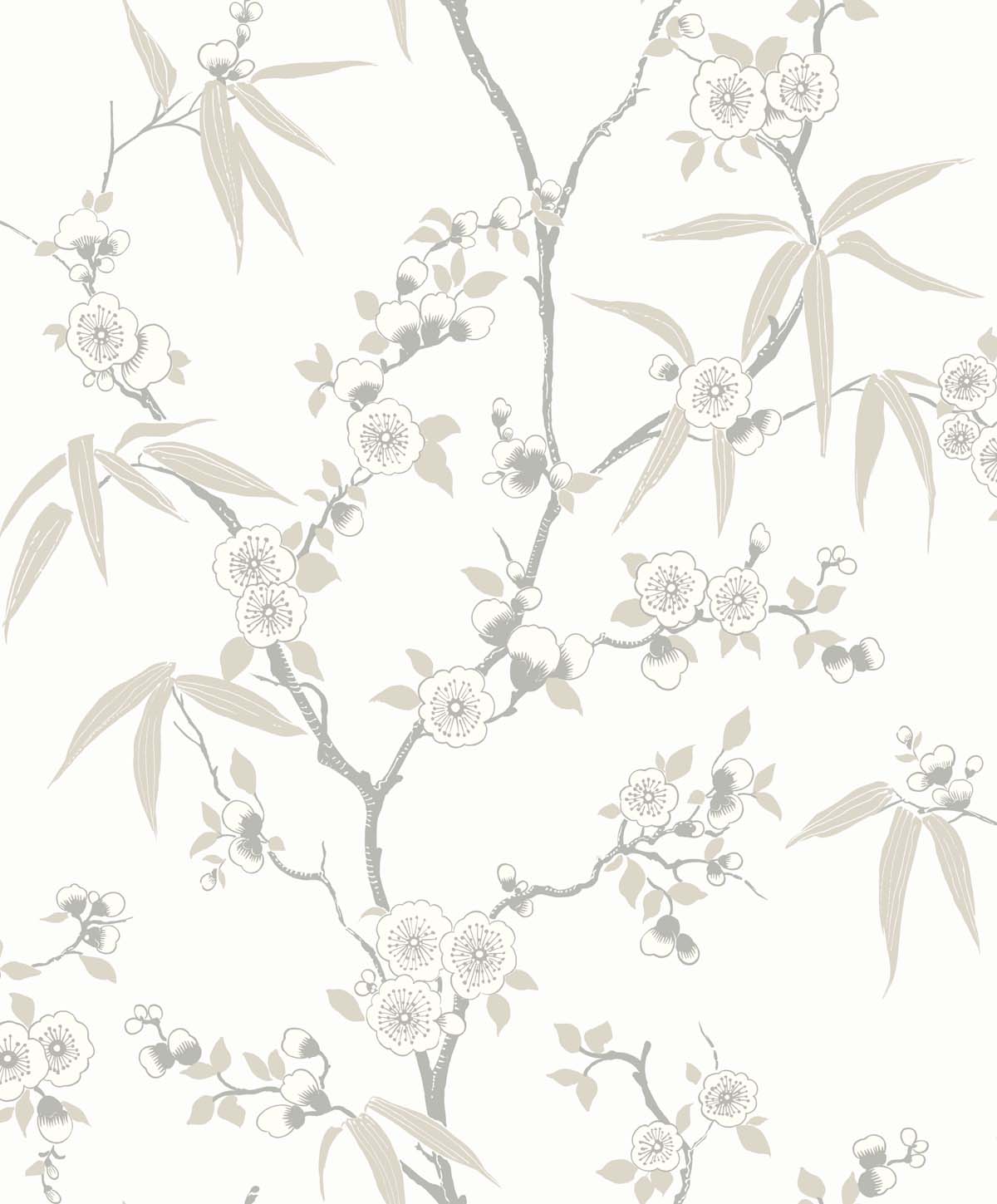 Beige floral blossom trail wallpaper pattern with delicate branches and blossoms on a light background.