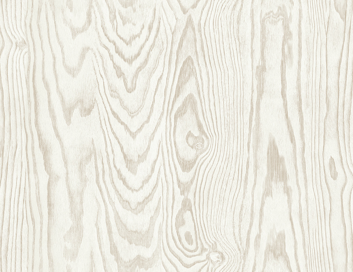 Kyoto Faux Woodgrain wallpaper in Scandi Wood, an off-white faux woodgrain pattern with subtle grain detailing.