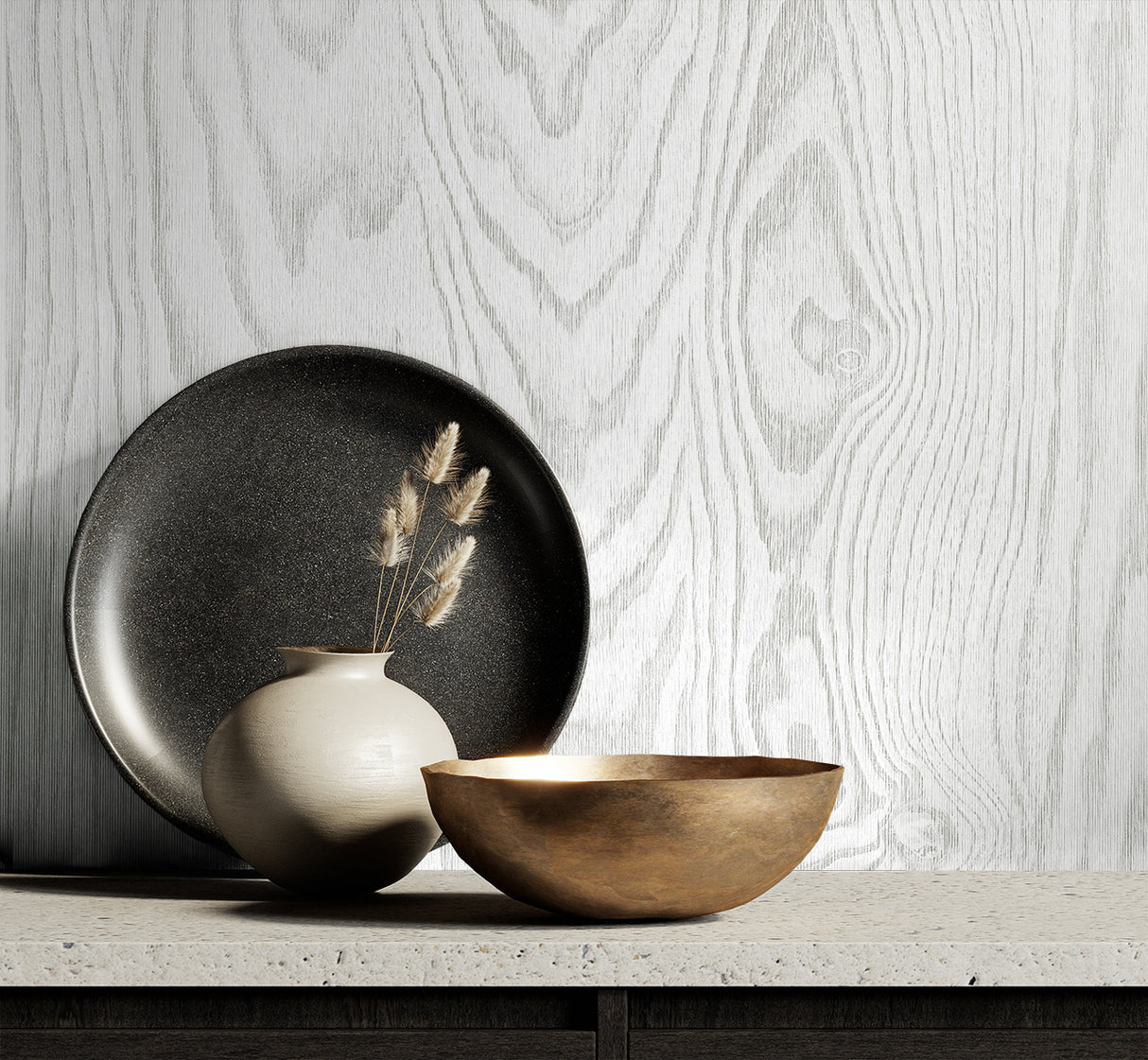 Kyoto Modern Wash by White Heron Satin Stringcloth Faux Woodgrain Wallpaper – Seabrook Designs EW11308