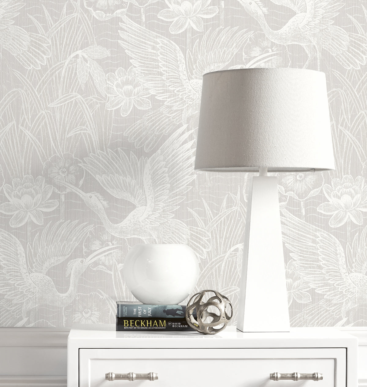 White Heron Floral Heron Neutral by White Heron Stringcloth Floral Bird Wallpaper – Seabrook Designs EW11500