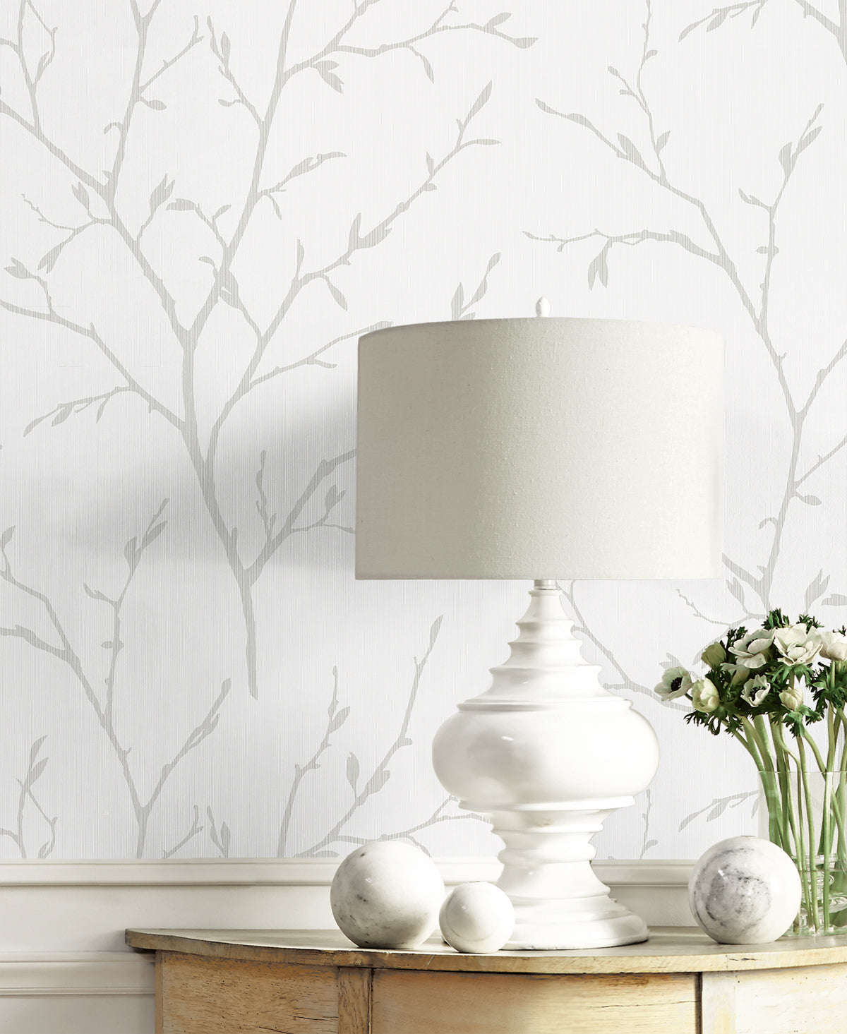 Branching Out Winter Grey by White Heron Botanical Stringcloth Wallpaper – Seabrook Designs EW11808