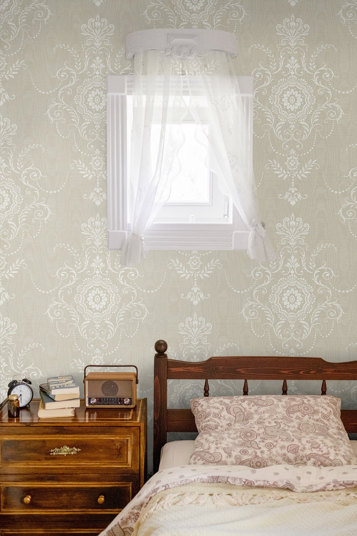Colette Fog by French Country Damask Wallpaper – Seabrook Designs FC60300