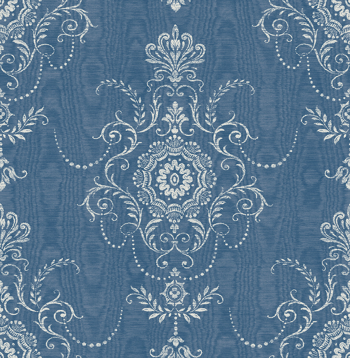 Colette Cameo French Blue damask wallpaper pattern