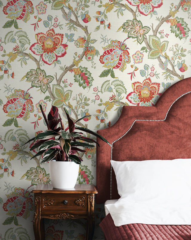 Bernadette Jacobean Pomme & Antique Ruby by French Country Floral Wallpaper – Seabrook Designs FC60404
