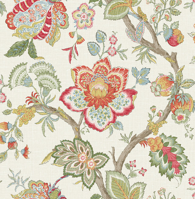 Bernadette Jacobean floral wallpaper in Pomme & Antique Ruby by Seabrook Designs